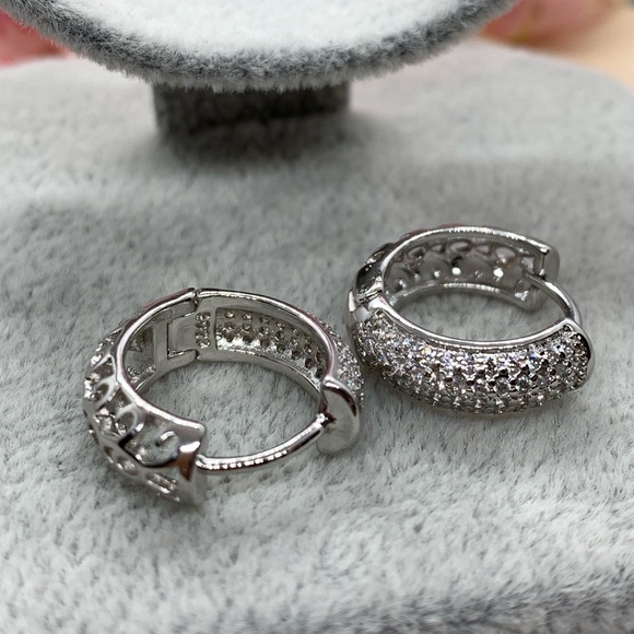 Sterling Silver 925 CZ Hoop Earrings - Picture 4 of 5
